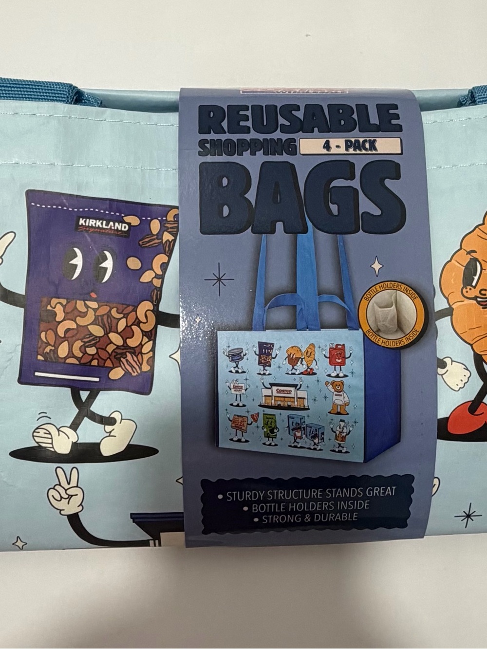 Kirkland Signature Light Blue Kids Reusable Tote Bag - Playful Snack Characters